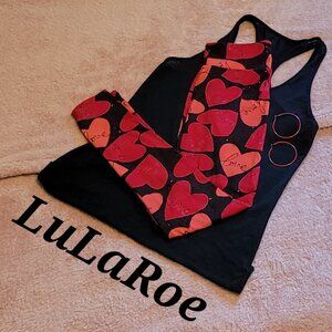 LuLaRoe red & black love & hearts valentine leggings. O/S